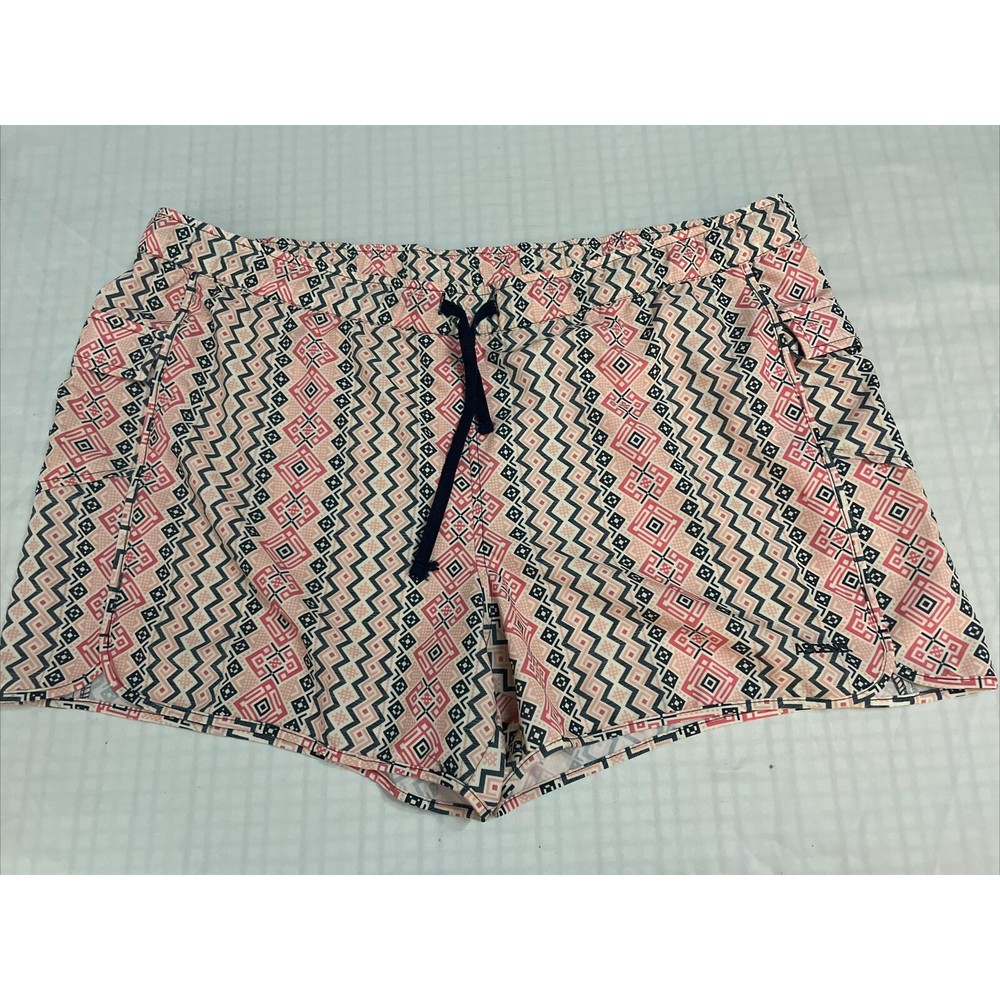 Ascend Womens Pink Red Geometric Elastic Waist Paperbag Shorts Size LARGE